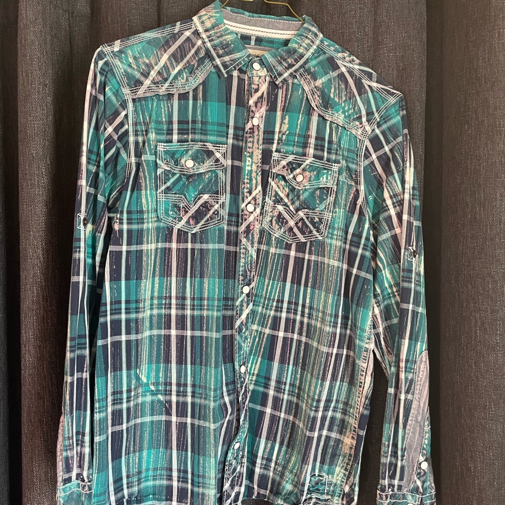 Vintage styled Buckle Turquoise button down long sleeve